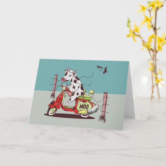 犬に乗った牛 カード (黄色い花)