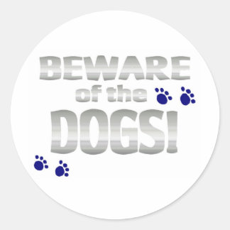 犬に気を付けろ！青い前足のプリントで ラウンドシール