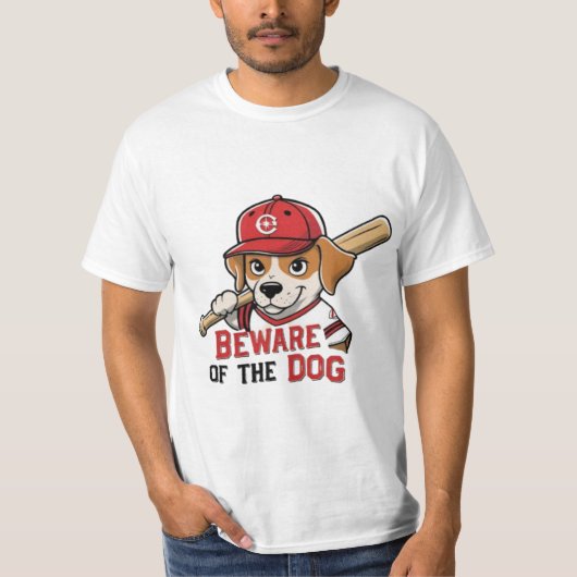 犬に注意 – Baseball よくはしゃぐ Dog Design Tシャツ (正面)