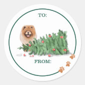 犬のいけな水の色チャウチャウは木を倒した ラウンドシール (正面)