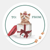 犬のいけな水の色ヨークシャーテリアのギフト ラウンドシール (正面)