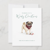 犬のいけな水色かわいいパグ壊れたオーナメント シーズンカード (正面)