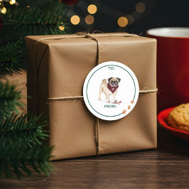 犬のいけな水色かわいいパグ壊れたオーナメント ラウンドシール