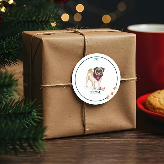 犬のいけな水色かわいいパグ壊れたオーナメント ラウンドシール