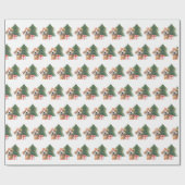 犬のいる水彩クリスマスツリー ラッピングペーパー (フラット)