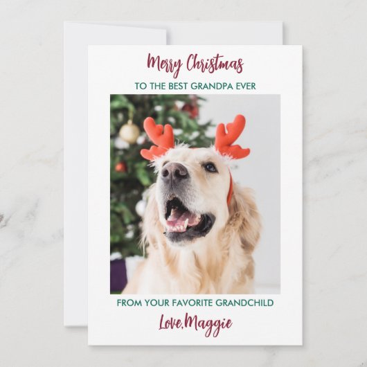 犬のおじいちゃんメリークリスマスペパーソナライズされたット写真 シーズンカード (正面)