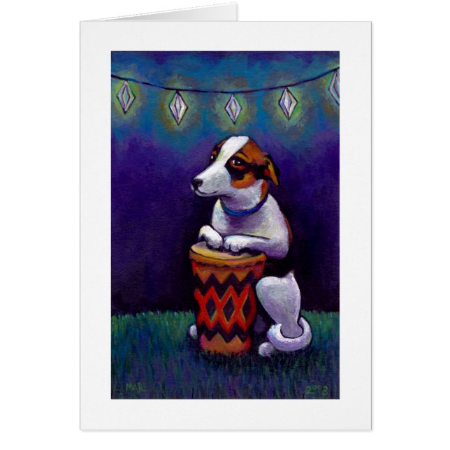 犬のおもしろいのオリジナルのドラムをたたく芸術を遊ぶボンゴ (正面)