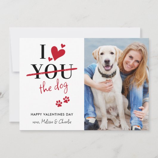犬のおもしろいバレンタインのペットフォトカスタムーが大好き シーズンカード (正面)