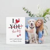 犬のおもしろいバレンタインのペットフォトカスタムーが大好き シーズンカード (スタンド正面)