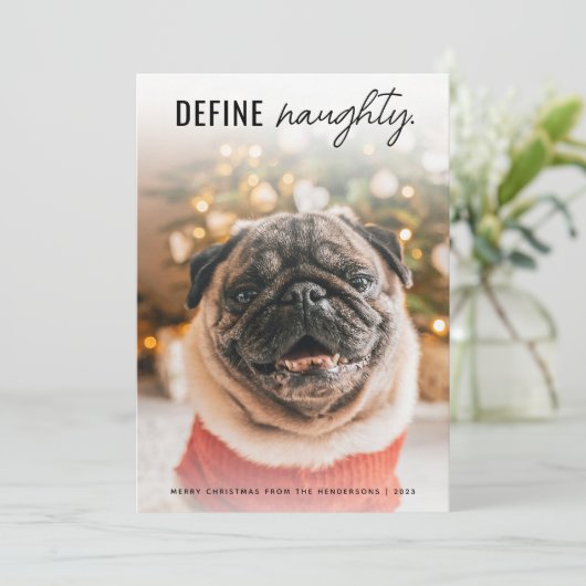 犬のおもしろいペットいけな写真のクリスマスを定義 シーズンカード (スタンド正面)