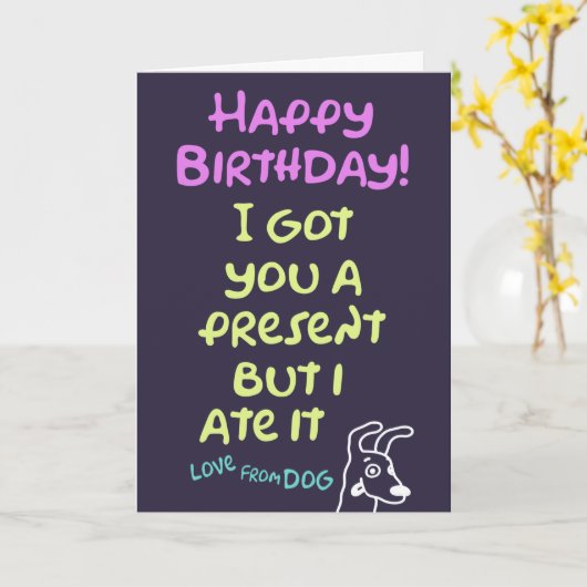 犬のおもしろい誕生日カード、編集可能メッセージ カード (黄色い花)