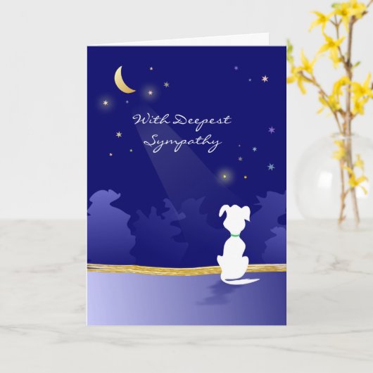 犬のお悔やみカード – 月と星 カード (黄色い花)