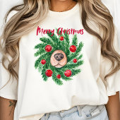 犬のお母さんかわいいモダン子へメリークリスマス Tシャツ