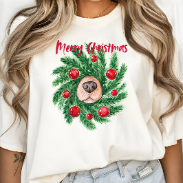 犬のお母さんかわいいモダン子へメリークリスマス Tシャツ