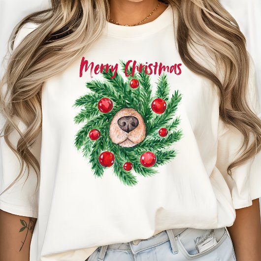 犬のお母さんかわいいモダン子へメリークリスマス Tシャツ