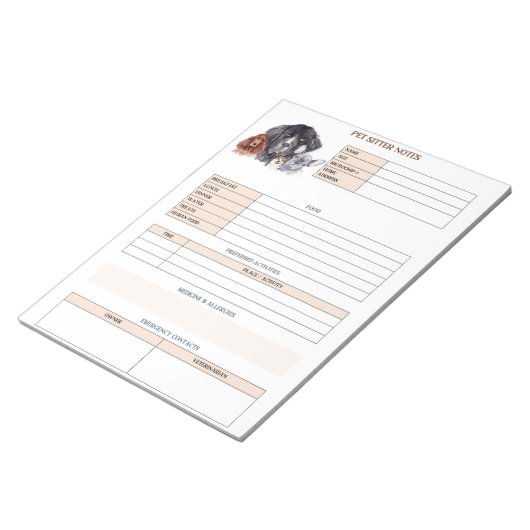犬のお母さんや猫のお母さんのためのペットシッターの注意 ノートパッド (アングル)