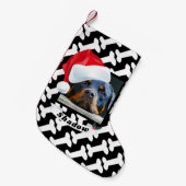 犬のかわいいパーソナライズな写真の名前のためのサンタの帽子 スモールクリスマスストッキング (正面 (吊り時))