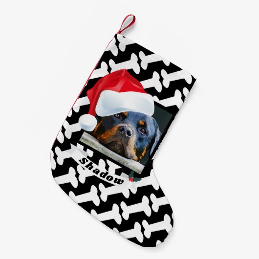 犬のかわいいパーソナライズな写真の名前のためのサンタの帽子 スモールクリスマスストッキング (正面 (吊り時))