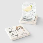 犬のかわいい漫画の子犬のアートで人生が良い ストーンコースター (横)