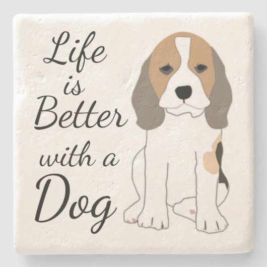 犬のかわいい漫画の子犬のアートで人生が良い ストーンコースター (正面)