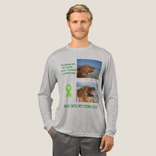 犬のがん啓発リボン ずっと心に トライブレンドTシャツ (正面全体)