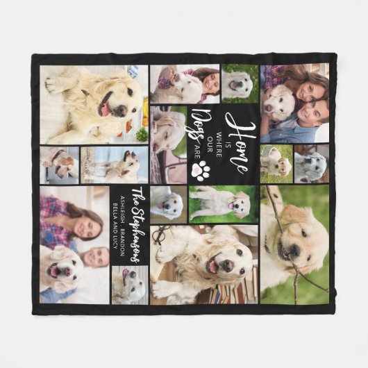 犬のことわざ15写真ホームは我々の犬がいる場所 フリースブランケット (正面(横))