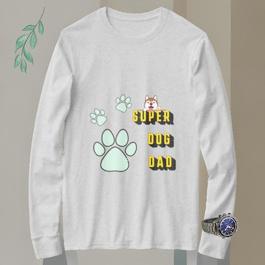 犬のすごいパパメンおもしろいズ薄い灰色の長い袖 Tシャツ