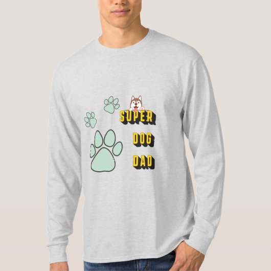 犬のすごいパパメンおもしろいズ薄い灰色の長い袖 Tシャツ (正面)