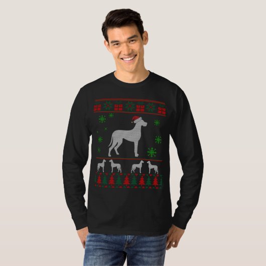 犬のための偉大なDane犬の醜いクリスマスセーターの贈り物 Tシャツ (正面フル)