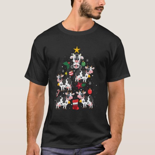 犬のための牛のクリスマスツリーのオーナメントの飾り Tシャツ (正面)