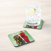 犬のまわりでクリスマスの照明を包んでいる若い男の子 コースター (右側)