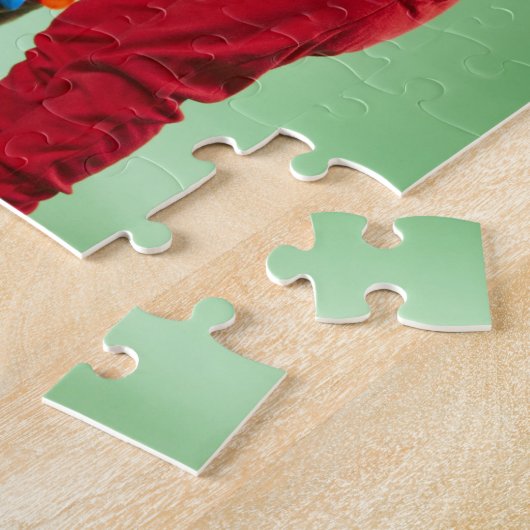 犬のまわりでクリスマスの照明を包んでいる若い男の子 ジグソーパズル (側面)