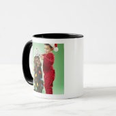 犬のまわりでクリスマスの照明を包んでいる若い男の子 マグカップ (正面左)