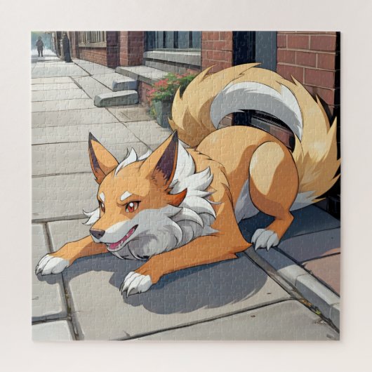 犬のよくはしゃぐ通りシーン ジグソーパズル (縦)