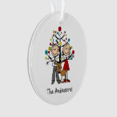 犬のアクリルのオーナメントが付いている棒の姿のカップル オーナメント (正面)