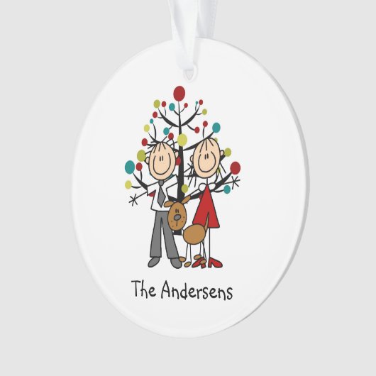 犬のアクリルのオーナメントが付いている棒の姿のカップル オーナメント (正面)