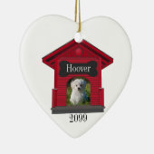 犬のアップロードフォトドッグハウスと骨のハートクリスマス セラミックオーナメント (右)