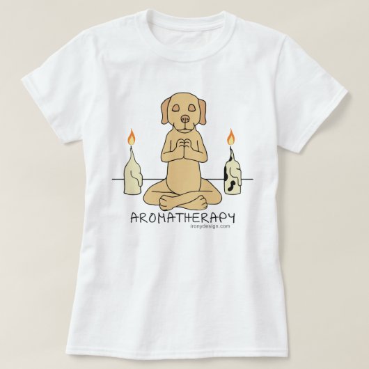 犬のアロマセラピーの黙想のおもしろいな漫画 Tシャツ (デザイン正面)