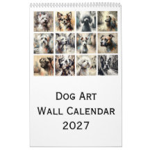 犬のアート 壁掛けカレンダー 2027 アーティスティックな犬の肖像画