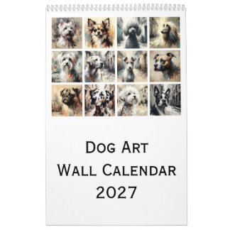 犬のアート 壁掛けカレンダー 2027 アーティスティックな犬の肖像画 カレンダー