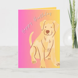犬のイラストが付いたピンクの誕生日カード サンキューカード