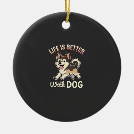 犬のイラストと一緒が一番 セラミックオーナメント (正面)
