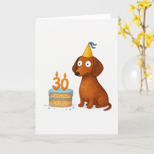 犬のイラストの30歳の誕生日カード カード (黄色い花)