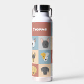 犬のイラストレーション収集名前をカスタムする ウォーターボトル (正面)