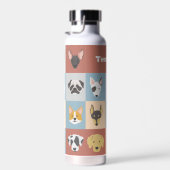 犬のイラストレーション収集名前をカスタムする ウォーターボトル (右面)