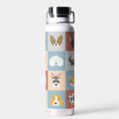 犬のイラストレーション収集名前をカスタムする ウォーターボトル (背面)