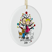 犬のオーナメントが付いているカスタムな予期しているカップル セラミックオーナメント (右)