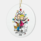 犬のオーナメントが付いているカスタムな予期しているカップル セラミックオーナメント (左)