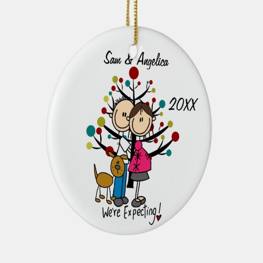 犬のオーナメントが付いているカスタムな予期しているカップル セラミックオーナメント (右)