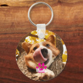 犬のオーナーパーソナライズされた写真とペット名 キーホルダー (裏面)